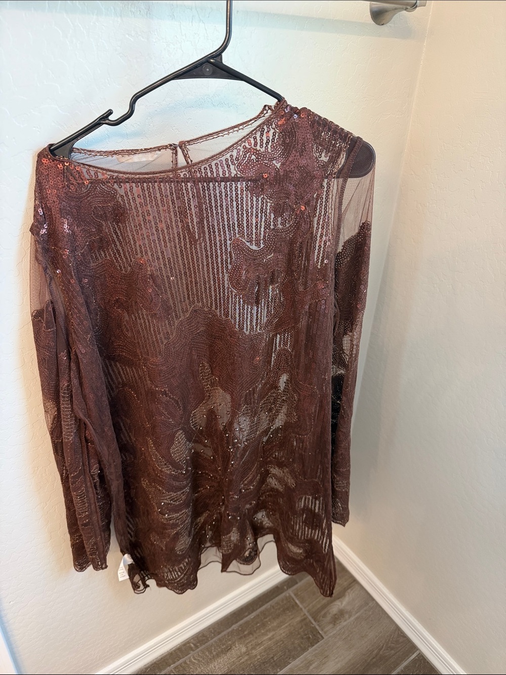 12th Tribe Brown Sheer Sequined Long-Sleeve dress